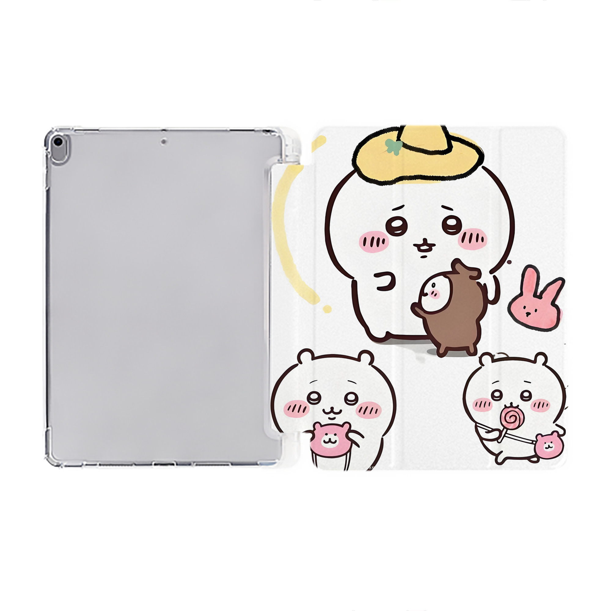 （画像用） ちいかわ Chii-kawa IPad ケース ペン収納付き 三つ折りスタンド PUレザー×シリコン 対応機種9.5/10.5/10.9インチ